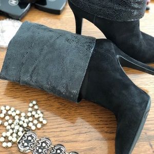 BCBG Black Crackle Patent Suede Stiletto Cuff Boot